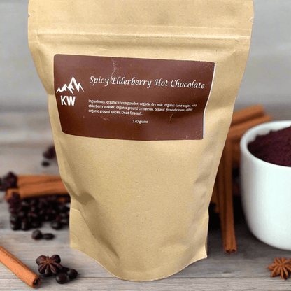 Spicy Organic Elderberry Hot Chocolate - 250 grams - Kootenay Woman